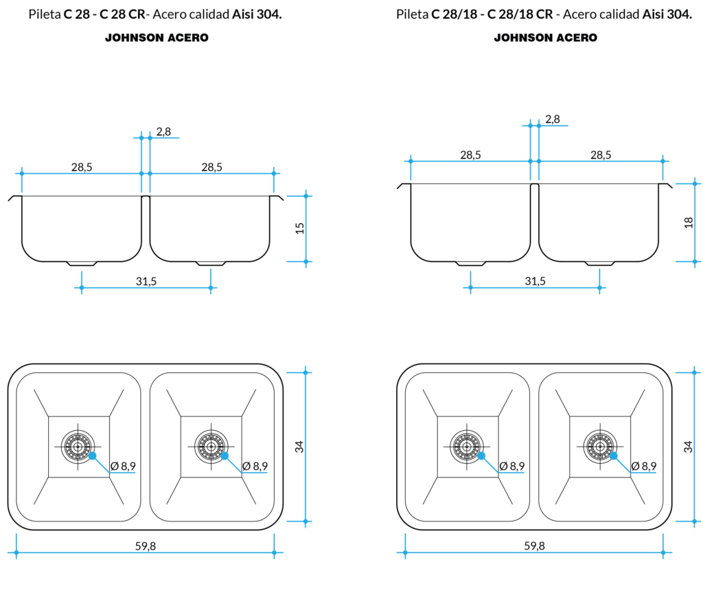 Pileta Doble CC 28/18 - Acero 430 - JOHNSON