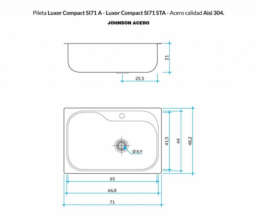 Pileta Simple LUXOR SI71 A - Acero 304 - JOHNSON