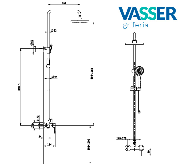 LYRA - DUCHA CON BARRAL EXTERIOR Monocomando  - VASSER