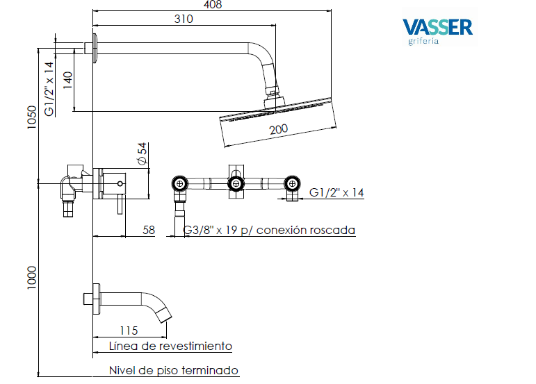 ONIX PDI - DUCHA EMBUTIR C/TRANSF C.Ceramico - VASSER