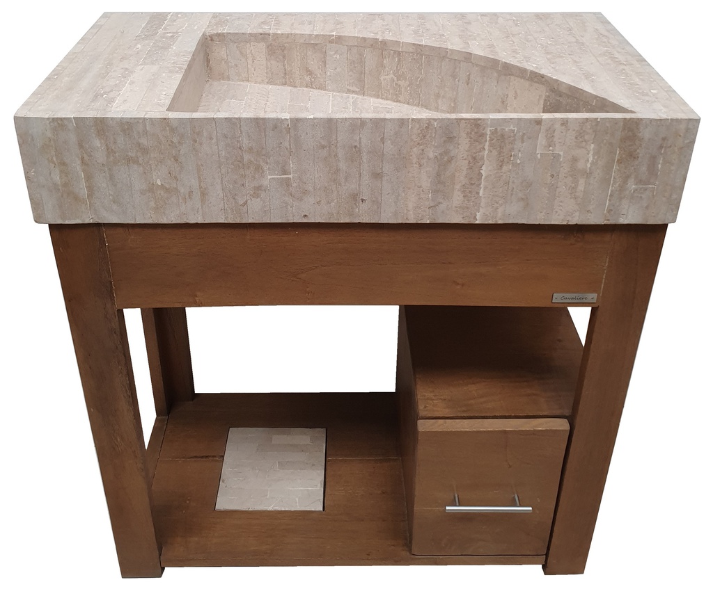 Vanitory de pie RIGGA 80cm Travertino - Mueble CUBO Roble Oscuro