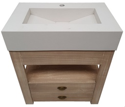 [VPBL70DC-DR] Vanitory de pie BLANCO LUNA 70cm Desague Central - Mueble DOBLE CAJON Deco Rustico